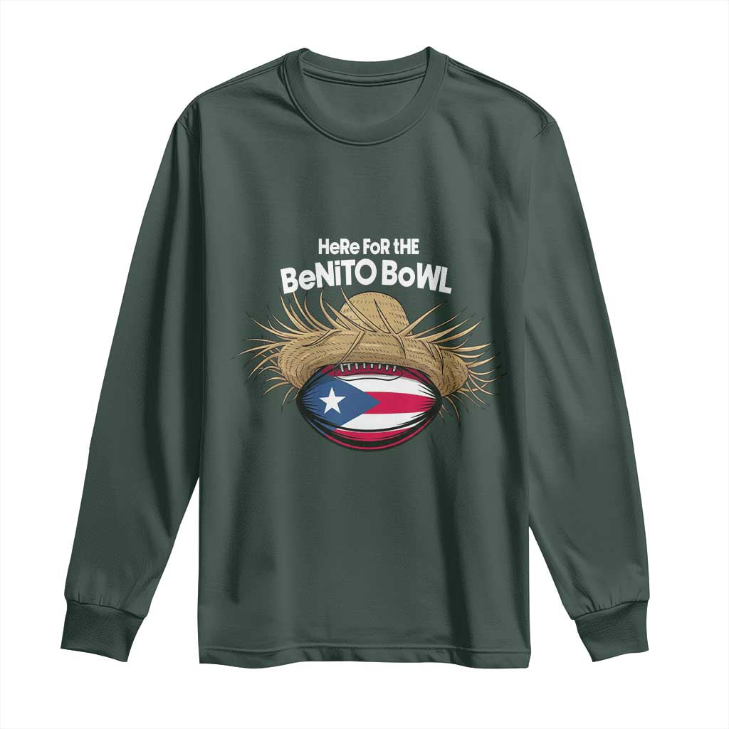 Here for the Benito Bowl Straw Hat Long Sleeve Shirt Puerto Rico Flag Football Music Fans TS02 Dark Forest Green Print Your Wear