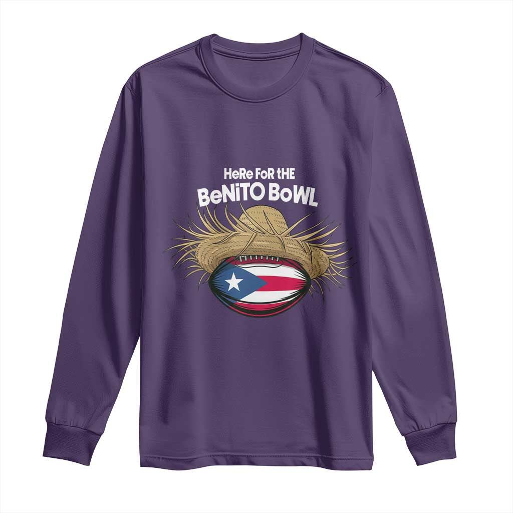 Here for the Benito Bowl Straw Hat Long Sleeve Shirt Puerto Rico Flag Football Music Fans TS02 Purple Print Your Wear