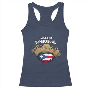 Here for the Benito Bowl Straw Hat Racerback Tank Top Puerto Rico Flag Football Music Fans TS02 Navy Print Your Wear