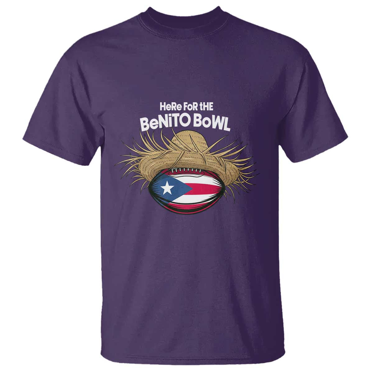 Here for the Benito Bowl Straw Hat T Shirt Puerto Rico Flag Football Music Fans TS02 Purple Print Your Wear