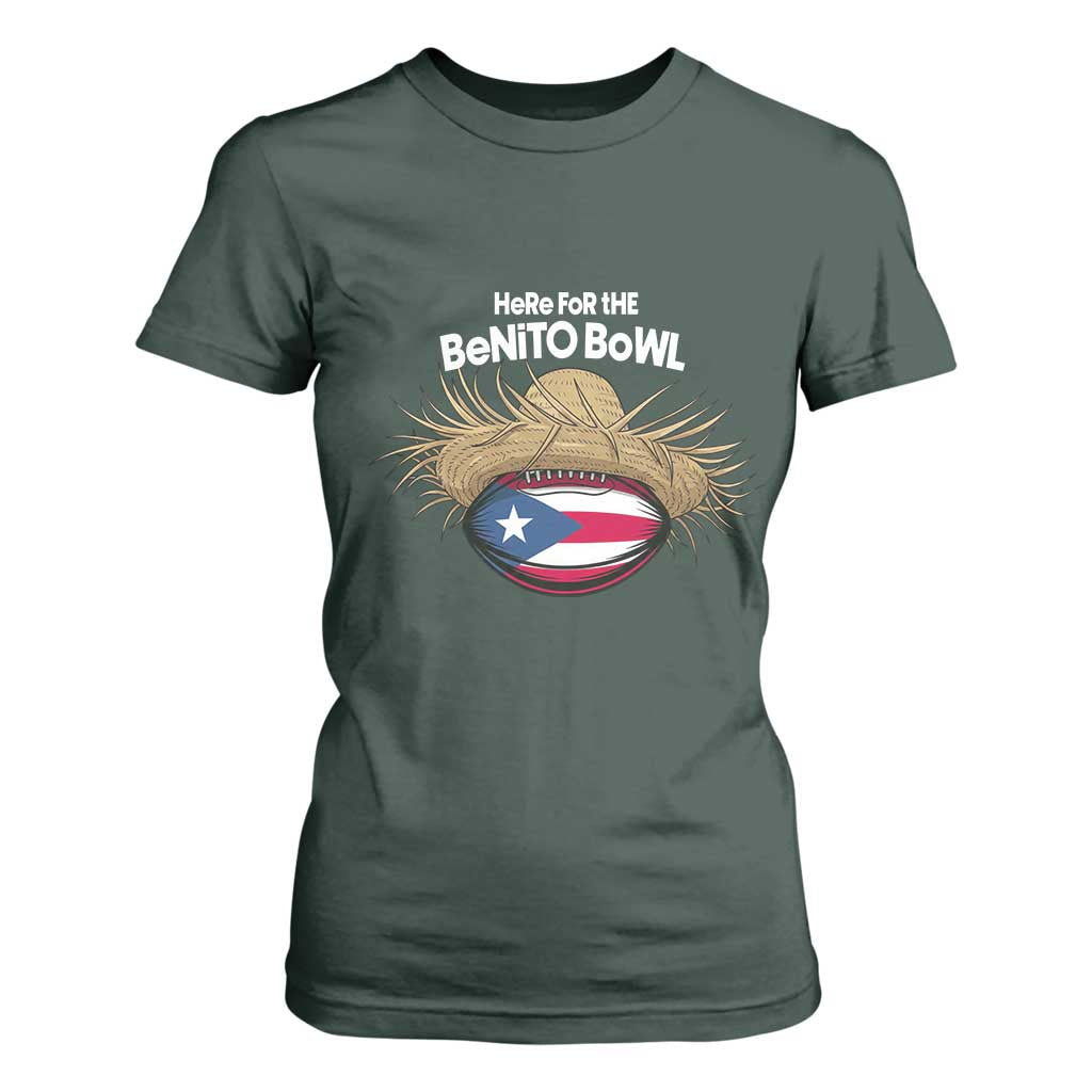 Here for the Benito Bowl Straw Hat T Shirt For Women Puerto Rico Flag Football Music Fans TS02 Dark Forest Green Print Your Wear