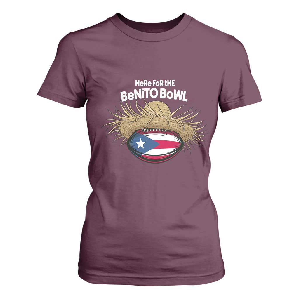 Here for the Benito Bowl Straw Hat T Shirt For Women Puerto Rico Flag Football Music Fans TS02 Maroon Print Your Wear