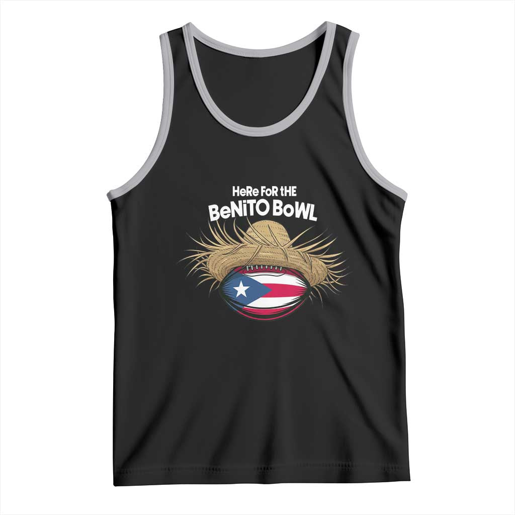 Here for the Benito Bowl Straw Hat Tank Top Puerto Rico Flag Football Music Fans TS02 Black Athletic Heather Print Your Wear