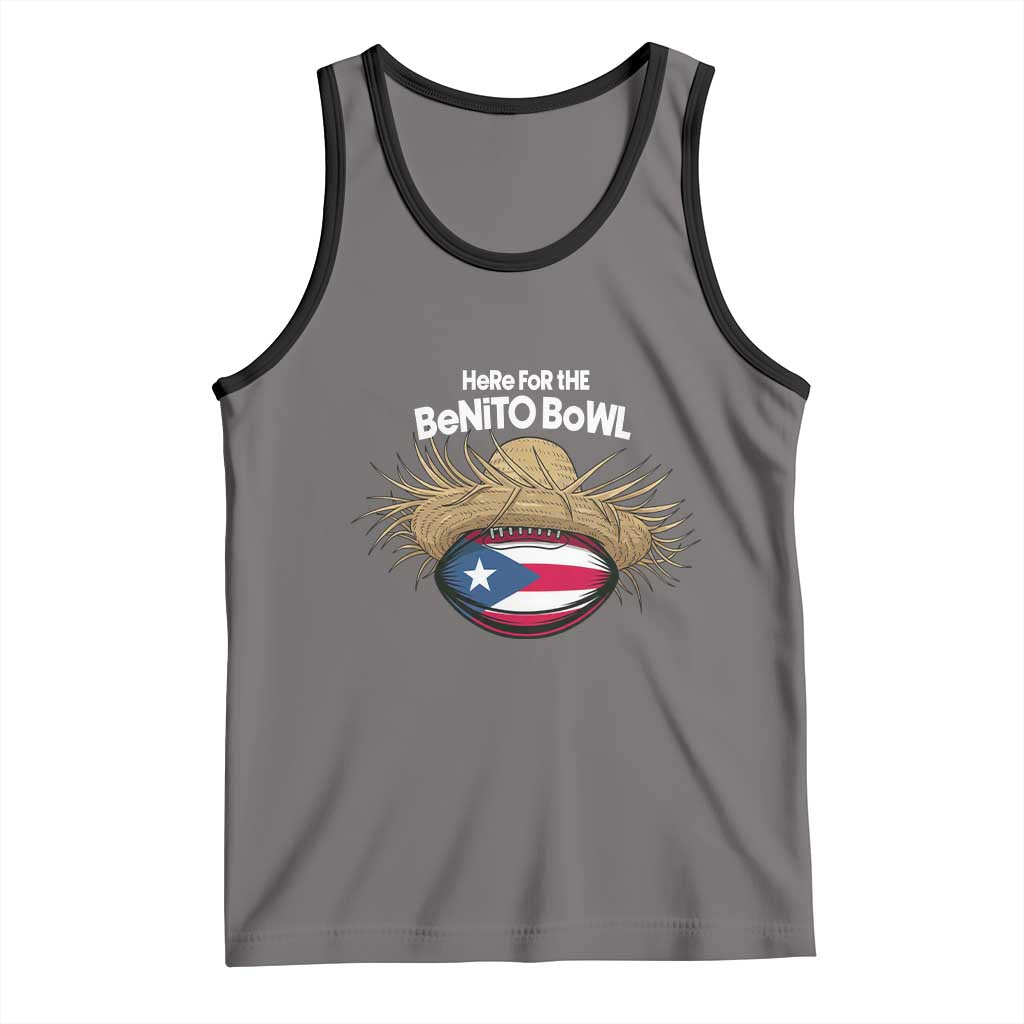 Here for the Benito Bowl Straw Hat Tank Top Puerto Rico Flag Football Music Fans TS02 Deep Heather Black Print Your Wear