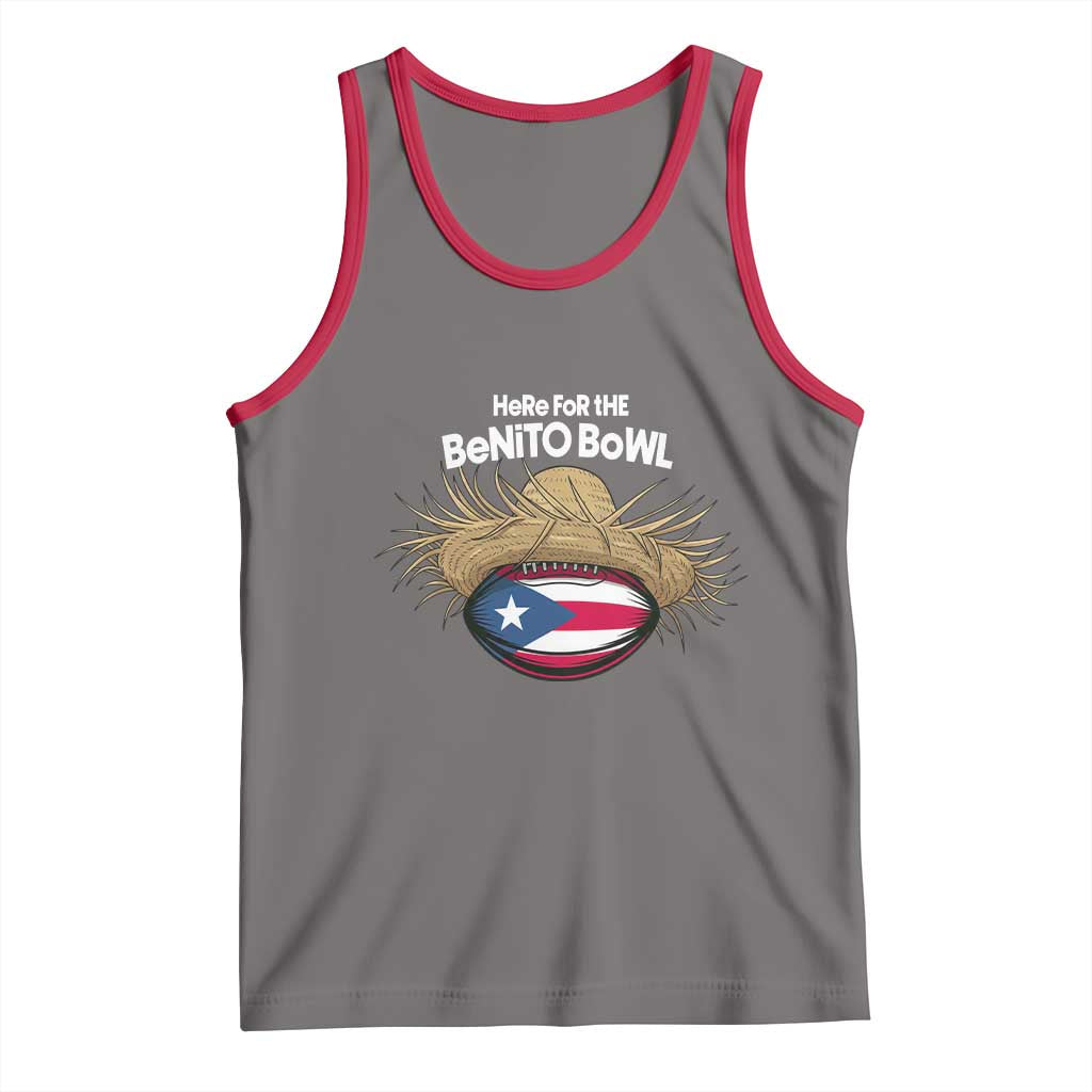 Here for the Benito Bowl Straw Hat Tank Top Puerto Rico Flag Football Music Fans TS02 Deep Heather Red Print Your Wear