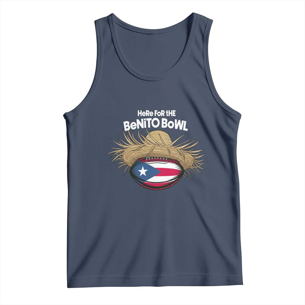 Here for the Benito Bowl Straw Hat Tank Top Puerto Rico Flag Football Music Fans TS02 Navy Print Your Wear