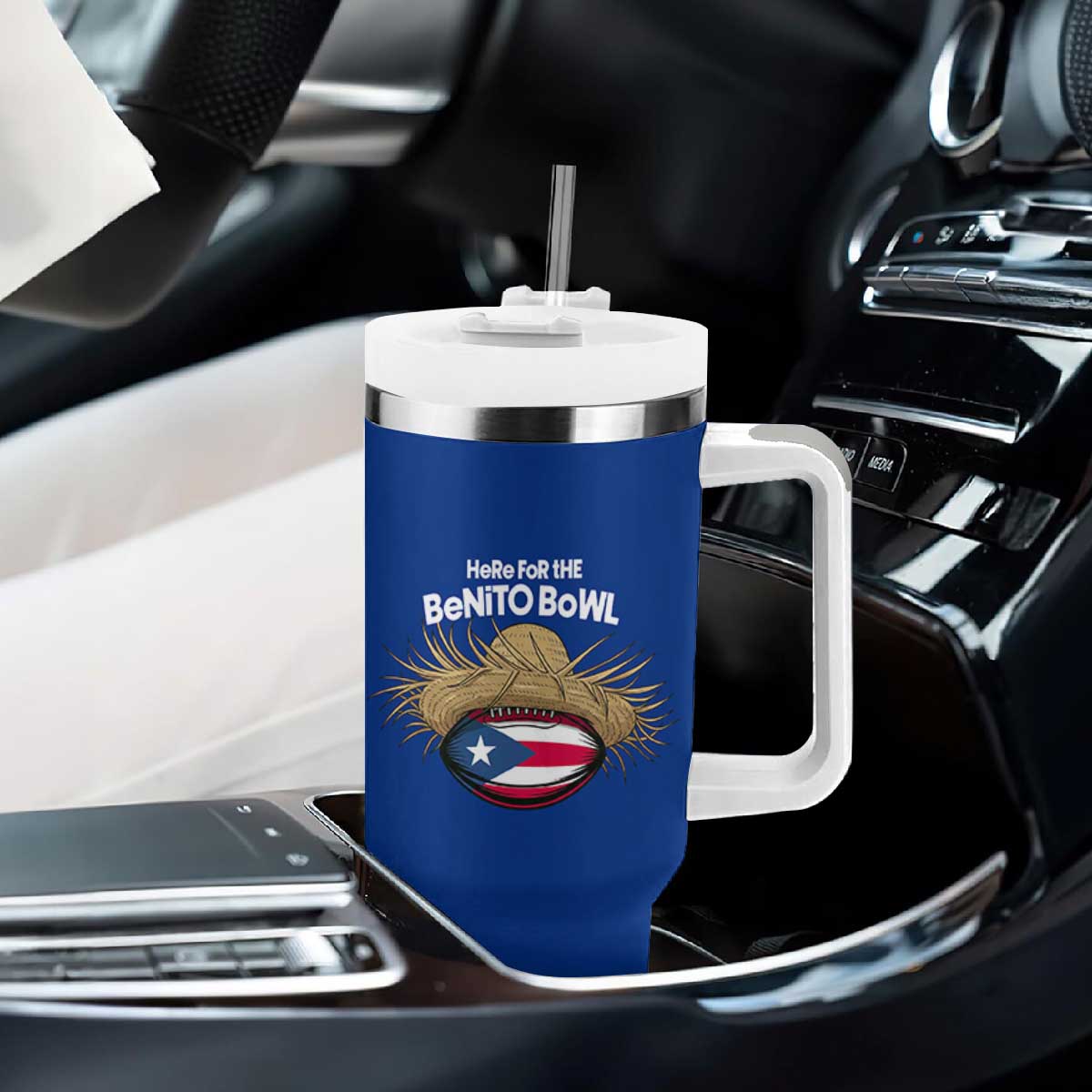 Here for the Benito Bowl Straw Hat Tumbler With Handle Puerto Rico Flag Football Music Fans TS02 Print Your Wear