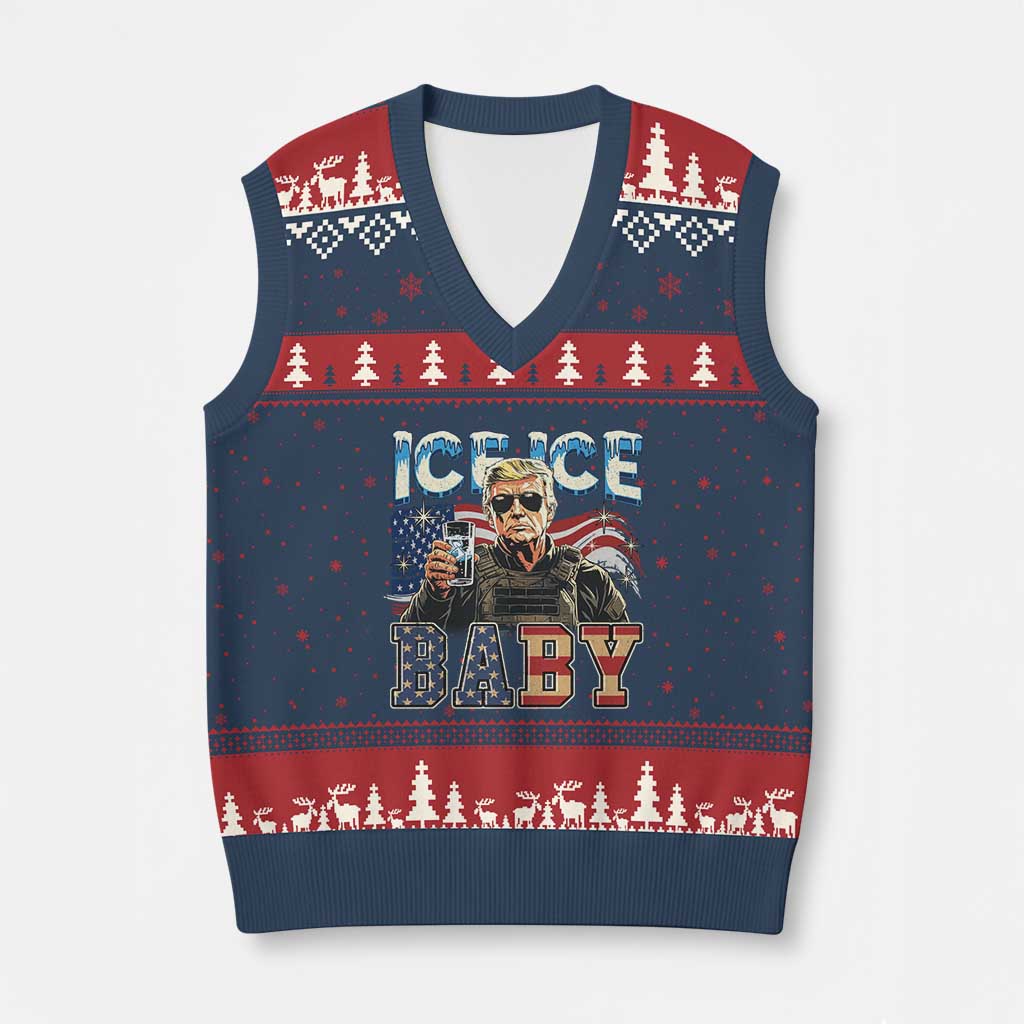 Ice Ice Baby Patriotic Trump Meme V-Neck Knit Sweater Vest American Flag and Military TS02 Navy Red Print Your Wear