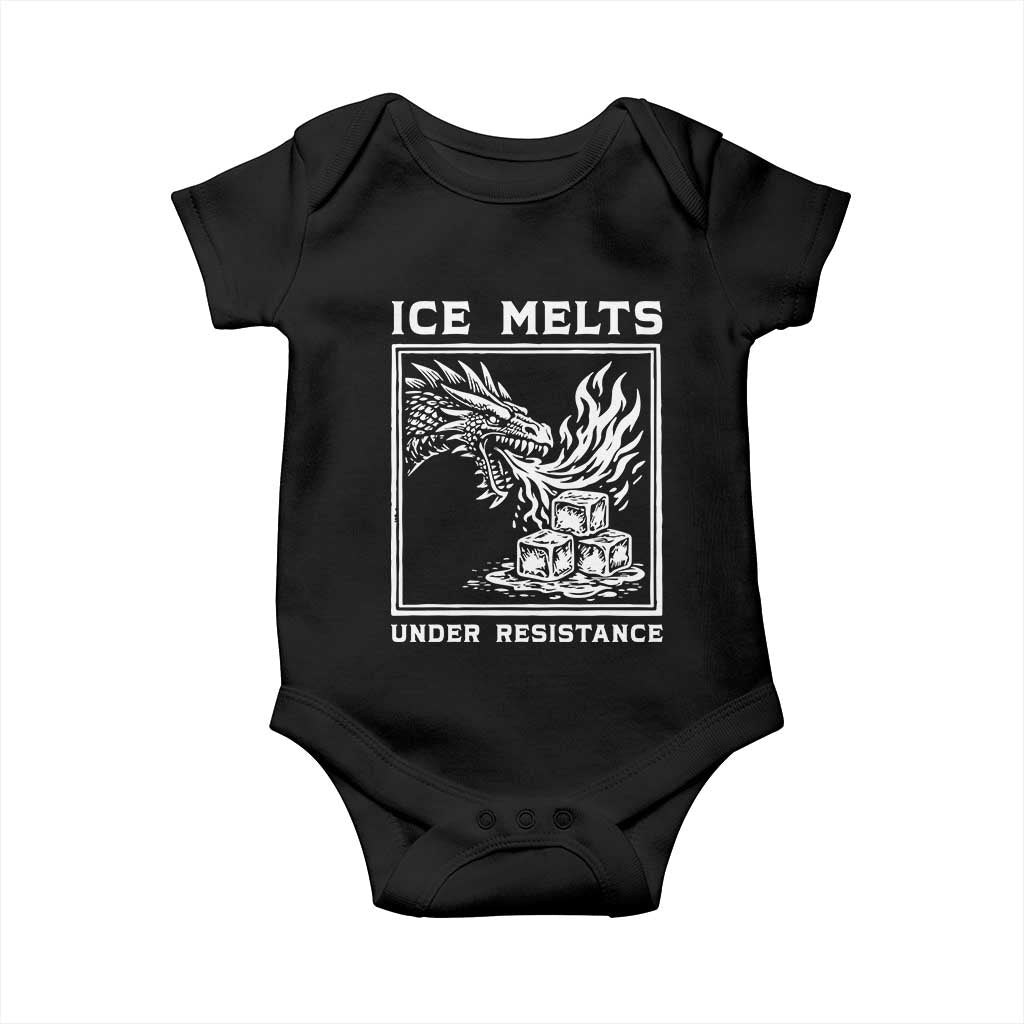 Ice Melts Under Resistance Baby Onesie Against Ice Protest Dragon Graphic with Fire TS02 Black Print Your Wear