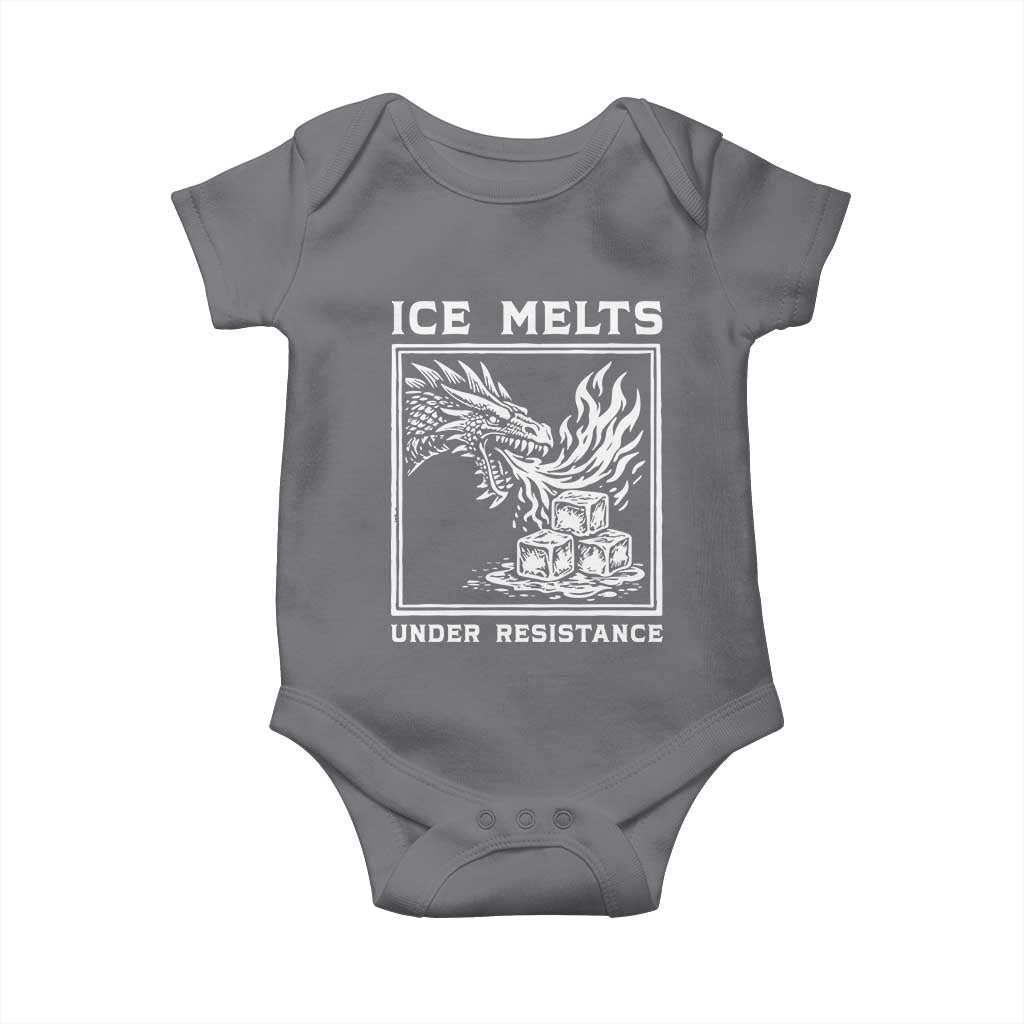 Ice Melts Under Resistance Baby Onesie Against Ice Protest Dragon Graphic with Fire TS02 Charcoal Print Your Wear