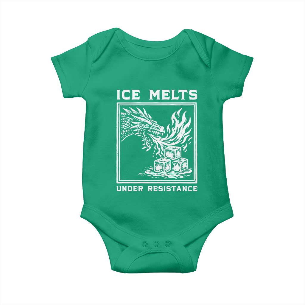 Ice Melts Under Resistance Baby Onesie Against Ice Protest Dragon Graphic with Fire TS02 Irish Green Print Your Wear
