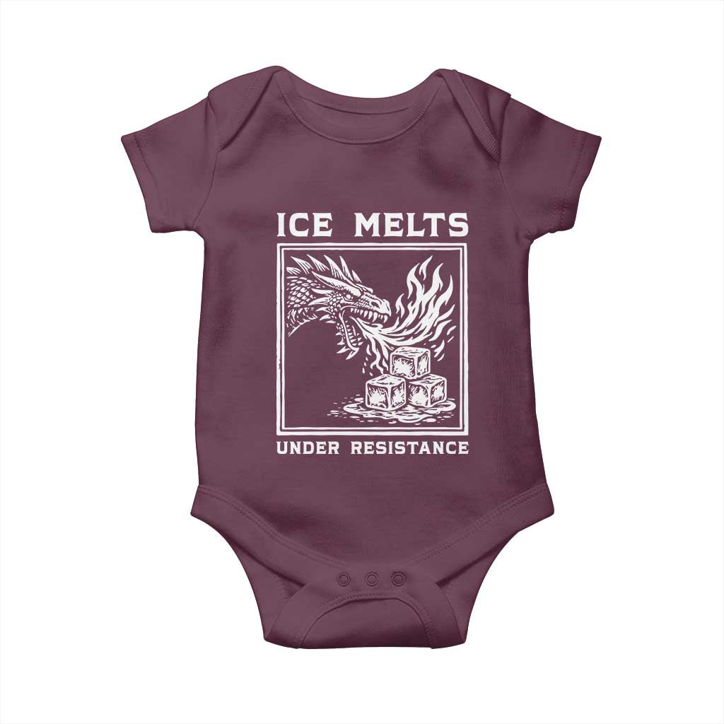 Ice Melts Under Resistance Baby Onesie Against Ice Protest Dragon Graphic with Fire TS02 Maroon Print Your Wear