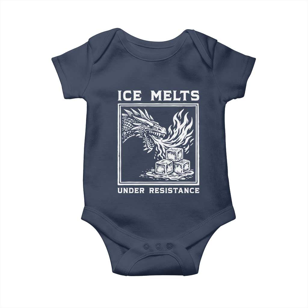 Ice Melts Under Resistance Baby Onesie Against Ice Protest Dragon Graphic with Fire TS02 Navy Print Your Wear