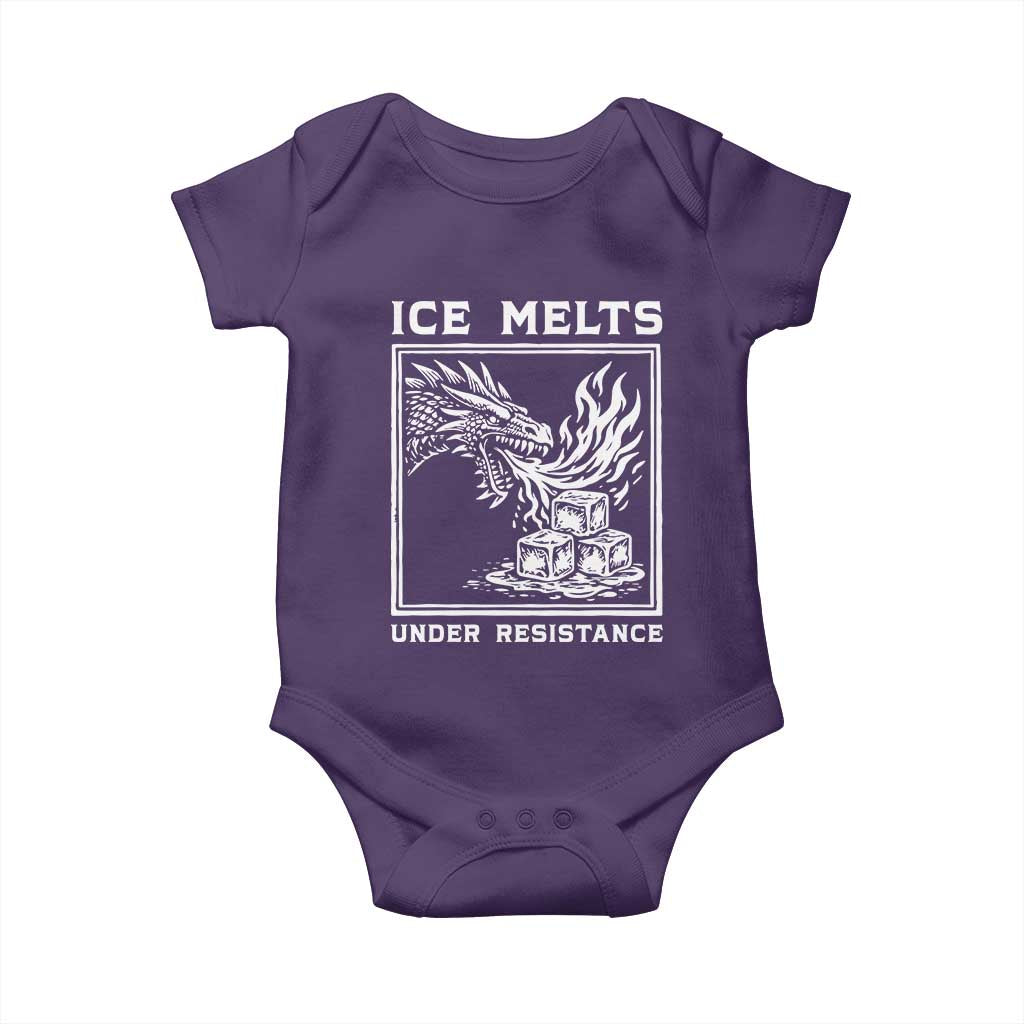 Ice Melts Under Resistance Baby Onesie Against Ice Protest Dragon Graphic with Fire TS02 Purple Print Your Wear