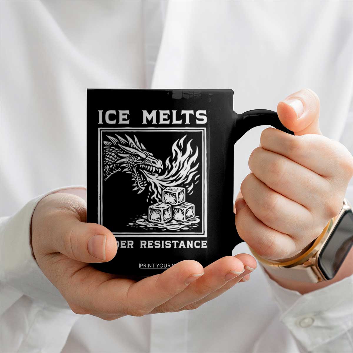 Ice Melts Under Resistance Coffee Mug Against Ice Protest Dragon Graphic with Fire TS02 Print Your Wear