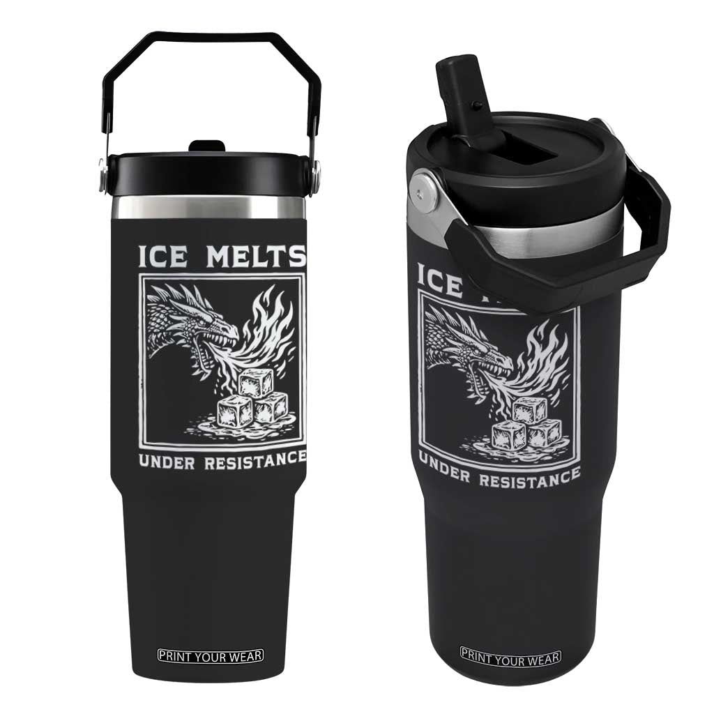 Ice Melts Under Resistance Flip Straw Tumbler Against Ice Protest Dragon Graphic with Fire TS02 One Size: 30 oz Black Print Your Wear