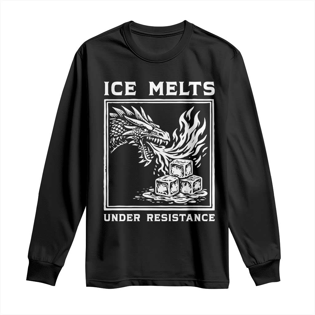 Ice Melts Under Resistance Long Sleeve Shirt Against Ice Protest Dragon Graphic with Fire TS02 Black Print Your Wear