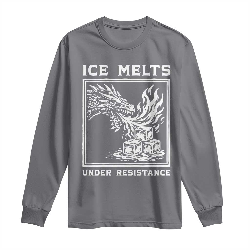Ice Melts Under Resistance Long Sleeve Shirt Against Ice Protest Dragon Graphic with Fire TS02 Charcoal Print Your Wear
