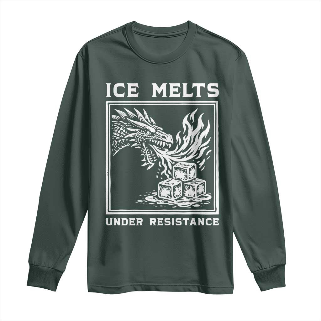 Ice Melts Under Resistance Long Sleeve Shirt Against Ice Protest Dragon Graphic with Fire TS02 Dark Forest Green Print Your Wear