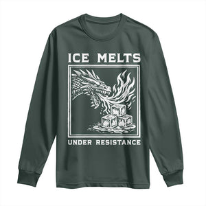 Ice Melts Under Resistance Long Sleeve Shirt Against Ice Protest Dragon Graphic with Fire TS02 Dark Forest Green Print Your Wear