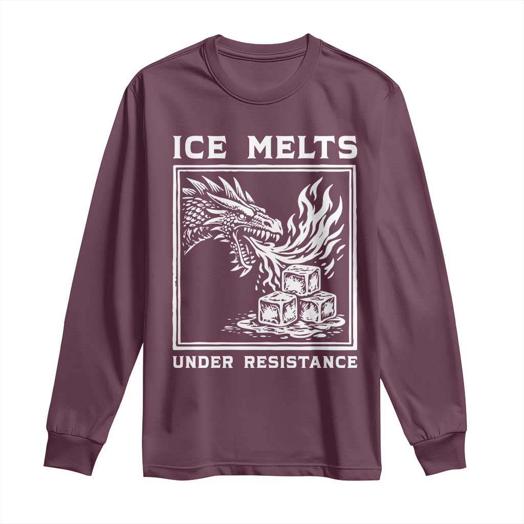 Ice Melts Under Resistance Long Sleeve Shirt Against Ice Protest Dragon Graphic with Fire TS02 Maroon Print Your Wear