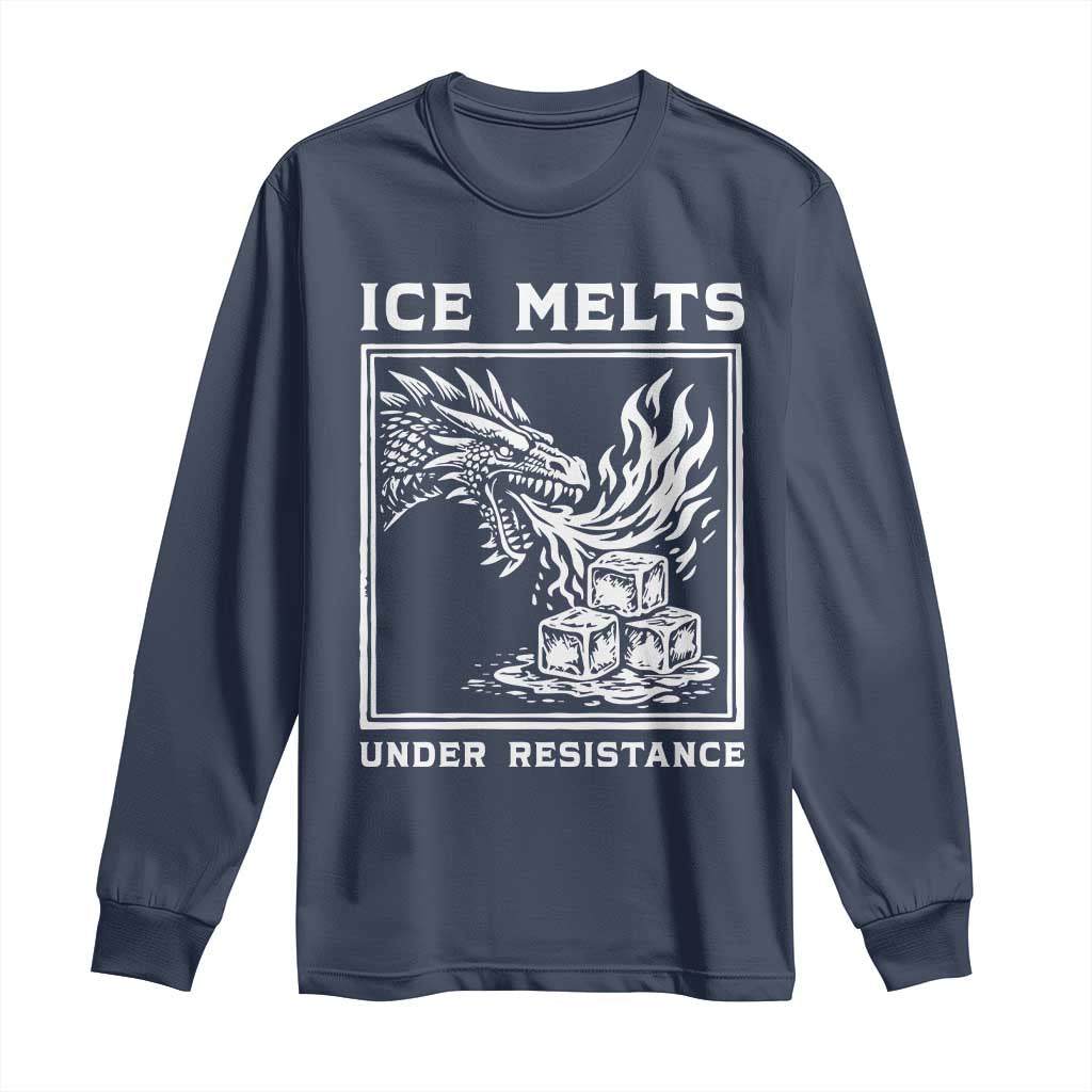 Ice Melts Under Resistance Long Sleeve Shirt Against Ice Protest Dragon Graphic with Fire TS02 Navy Print Your Wear
