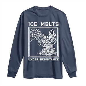 Ice Melts Under Resistance Long Sleeve Shirt Against Ice Protest Dragon Graphic with Fire TS02 Navy Print Your Wear