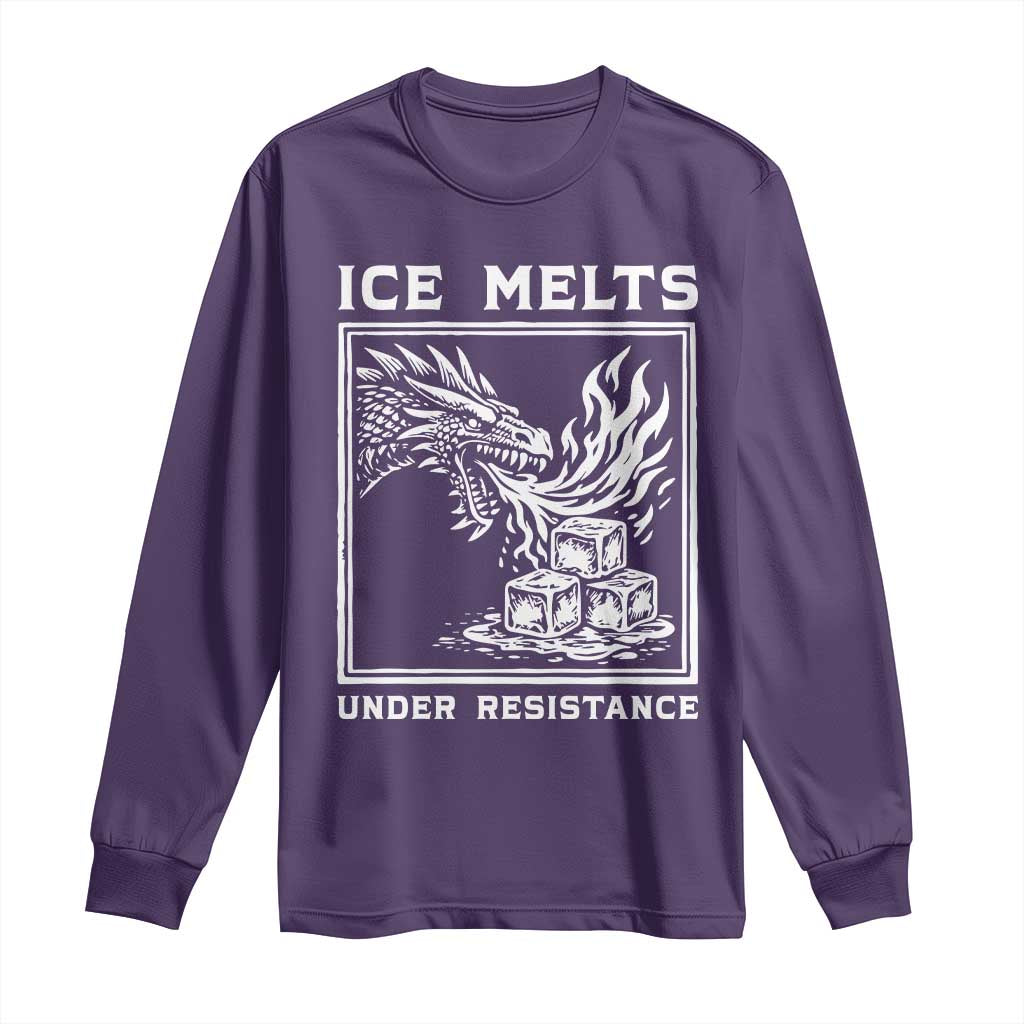 Ice Melts Under Resistance Long Sleeve Shirt Against Ice Protest Dragon Graphic with Fire TS02 Purple Print Your Wear