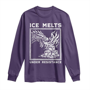 Ice Melts Under Resistance Long Sleeve Shirt Against Ice Protest Dragon Graphic with Fire TS02 Purple Print Your Wear