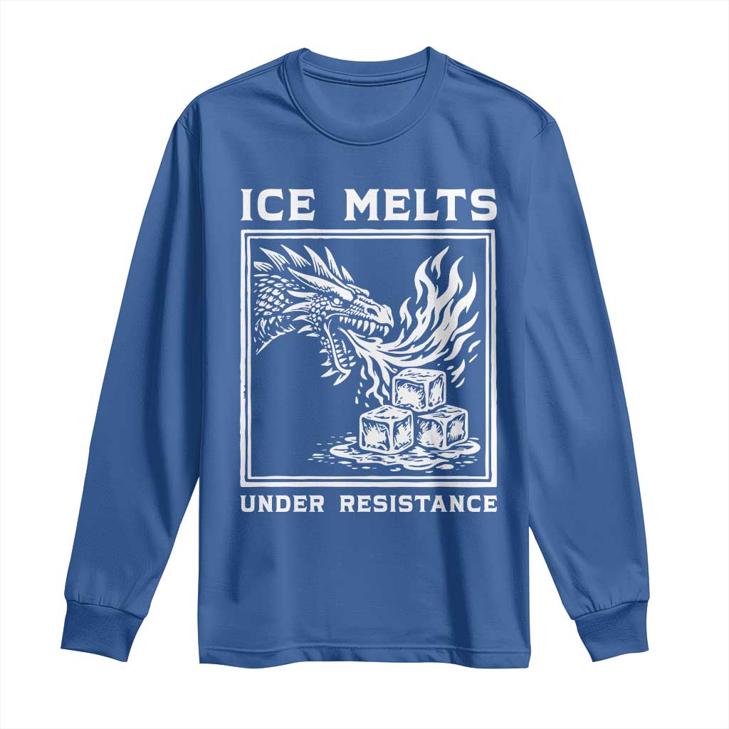 Ice Melts Under Resistance Long Sleeve Shirt Against Ice Protest Dragon Graphic with Fire TS02 Royal Blue Print Your Wear