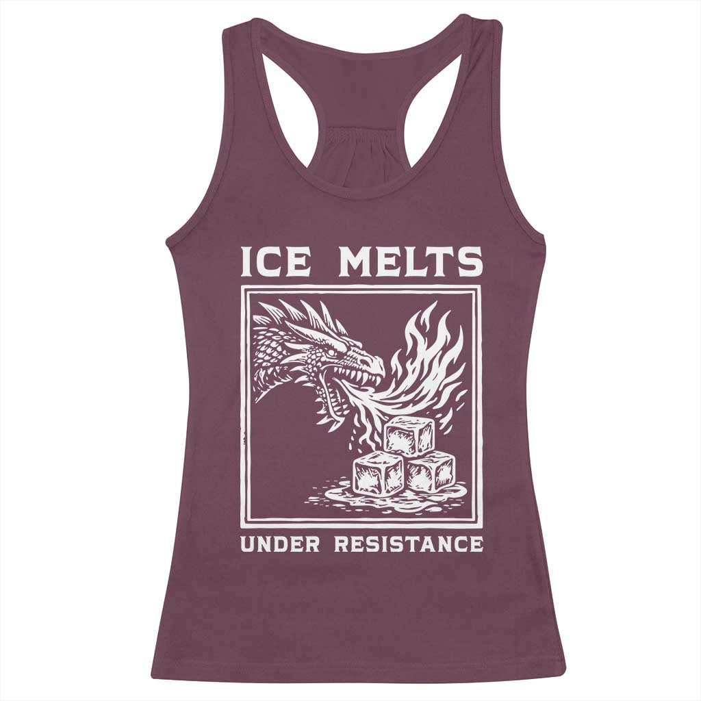 Ice Melts Under Resistance Racerback Tank Top Against Ice Protest Dragon Graphic with Fire TS02 Maroon Print Your Wear