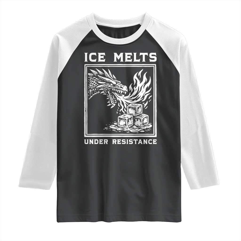Ice Melts Under Resistance Raglan Shirt Against Ice Protest Dragon Graphic with Fire TS02 Black White Print Your Wear