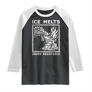Ice Melts Under Resistance Raglan Shirt Against Ice Protest Dragon Graphic with Fire TS02 Black White Print Your Wear