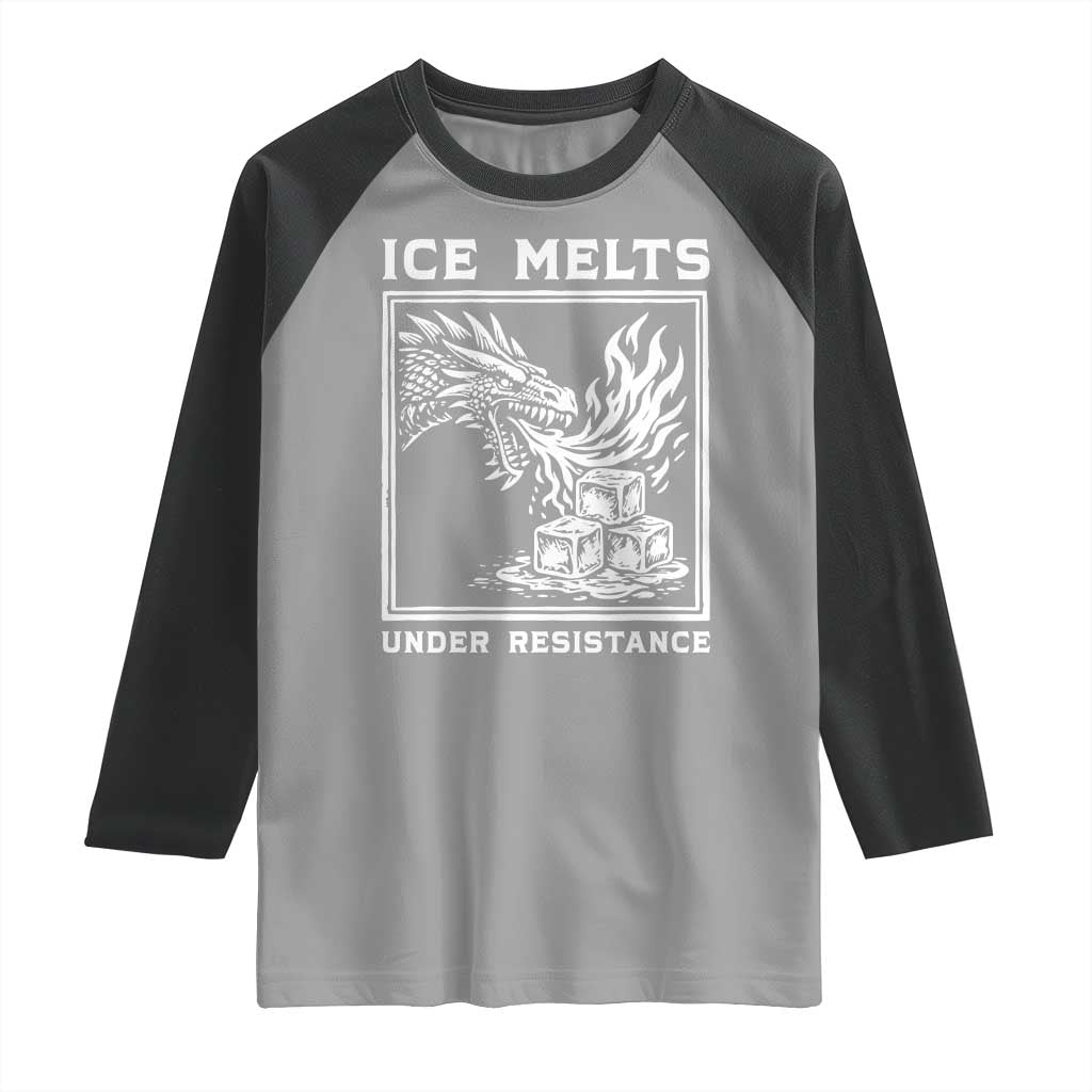Ice Melts Under Resistance Raglan Shirt Against Ice Protest Dragon Graphic with Fire TS02 Sport Gray Black Print Your Wear