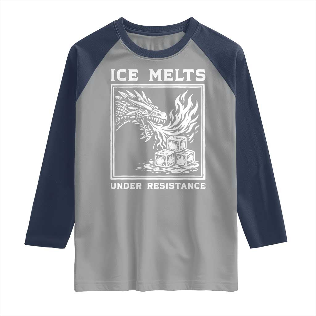 Ice Melts Under Resistance Raglan Shirt Against Ice Protest Dragon Graphic with Fire TS02 Sport Gray Navy Print Your Wear
