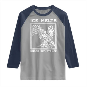 Ice Melts Under Resistance Raglan Shirt Against Ice Protest Dragon Graphic with Fire TS02 Sport Gray Navy Print Your Wear