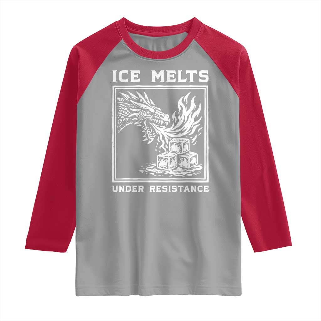Ice Melts Under Resistance Raglan Shirt Against Ice Protest Dragon Graphic with Fire TS02 Sport Gray Red Print Your Wear