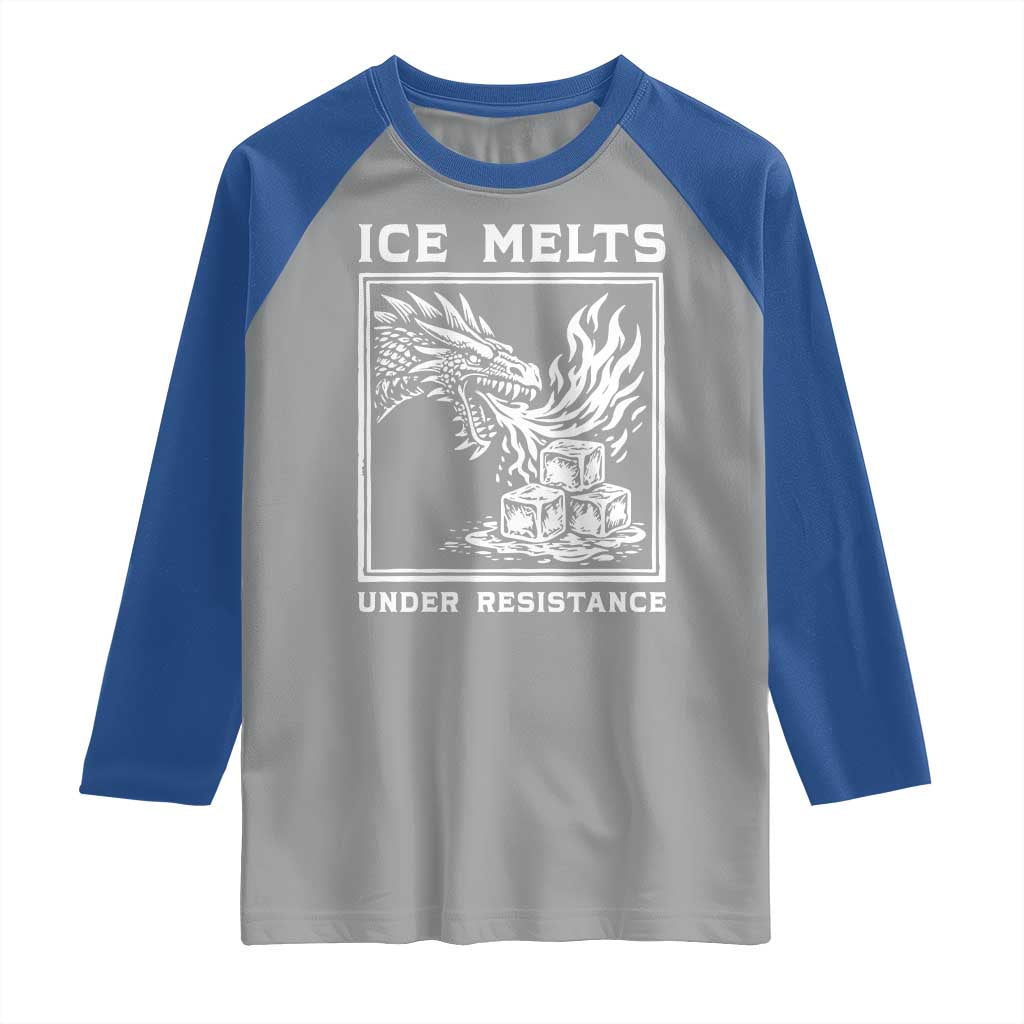 Ice Melts Under Resistance Raglan Shirt Against Ice Protest Dragon Graphic with Fire TS02 Sport Gray Royal Print Your Wear