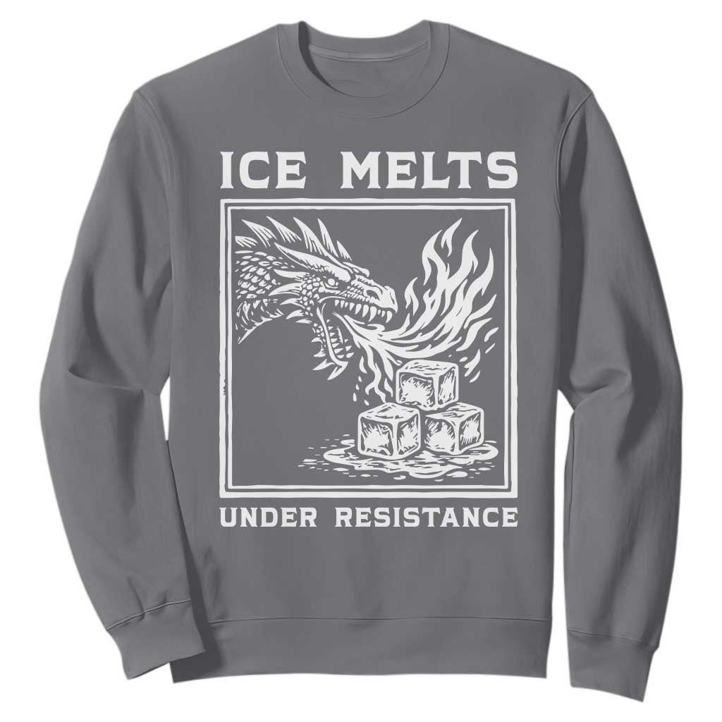Ice Melts Under Resistance Sweatshirt Against Ice Protest Dragon Graphic with Fire TS02 Charcoal Print Your Wear