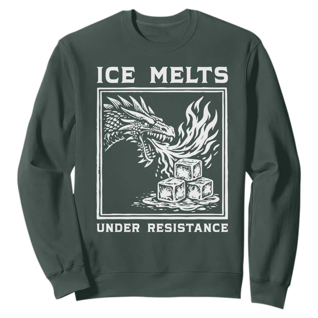 Ice Melts Under Resistance Sweatshirt Against Ice Protest Dragon Graphic with Fire TS02 Dark Forest Green Print Your Wear