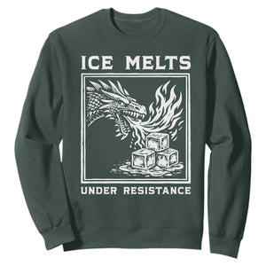 Ice Melts Under Resistance Sweatshirt Against Ice Protest Dragon Graphic with Fire TS02 Dark Forest Green Print Your Wear
