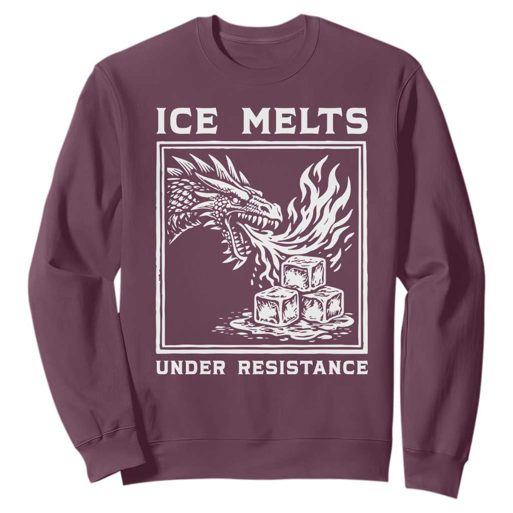 Ice Melts Under Resistance Sweatshirt Against Ice Protest Dragon Graphic with Fire TS02 Maroon Print Your Wear