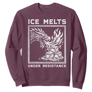 Ice Melts Under Resistance Sweatshirt Against Ice Protest Dragon Graphic with Fire TS02 Maroon Print Your Wear