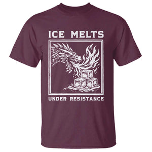 Ice Melts Under Resistance T Shirt Against Ice Protest Dragon Graphic with Fire TS02 Maroon Print Your Wear
