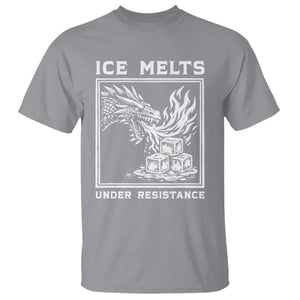 Ice Melts Under Resistance T Shirt Against Ice Protest Dragon Graphic with Fire TS02 Sport Gray Print Your Wear