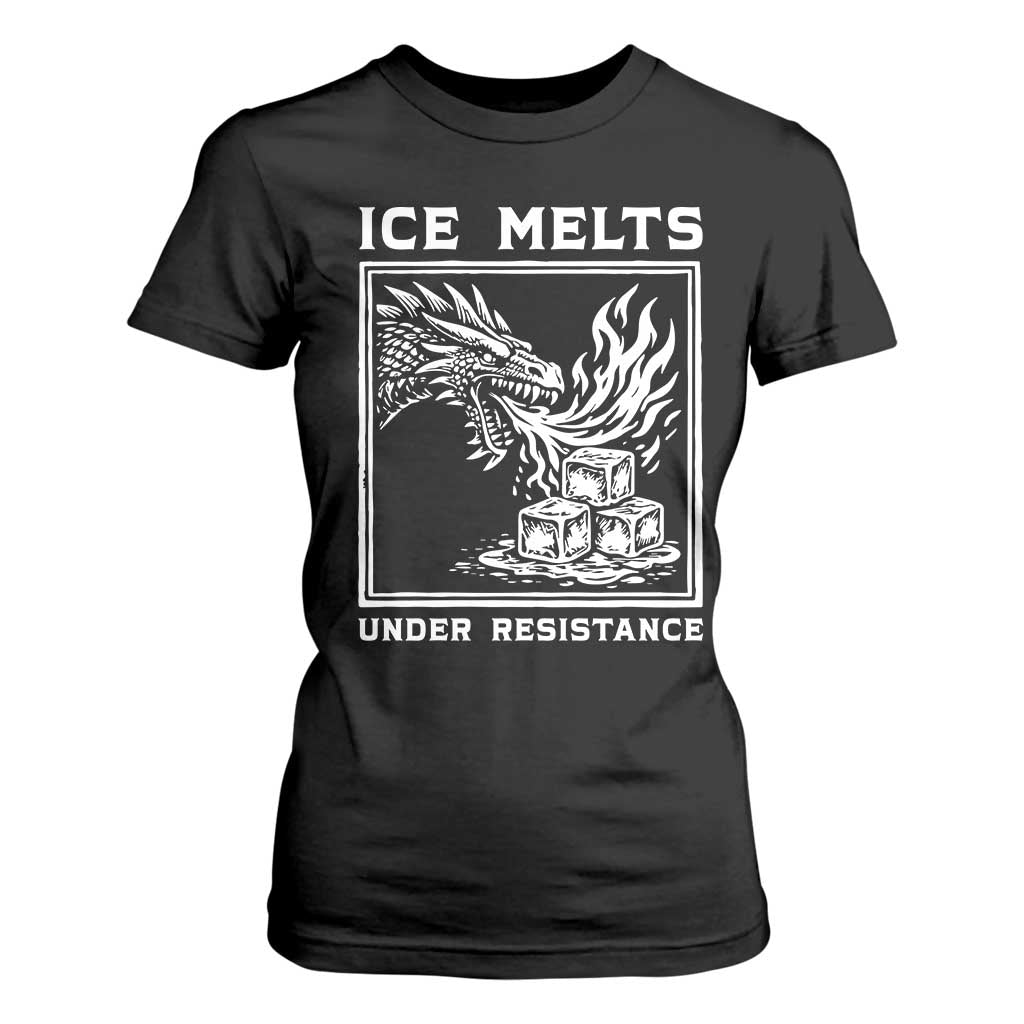 Ice Melts Under Resistance T Shirt For Women Against Ice Protest Dragon Graphic with Fire TS02 Black Print Your Wear