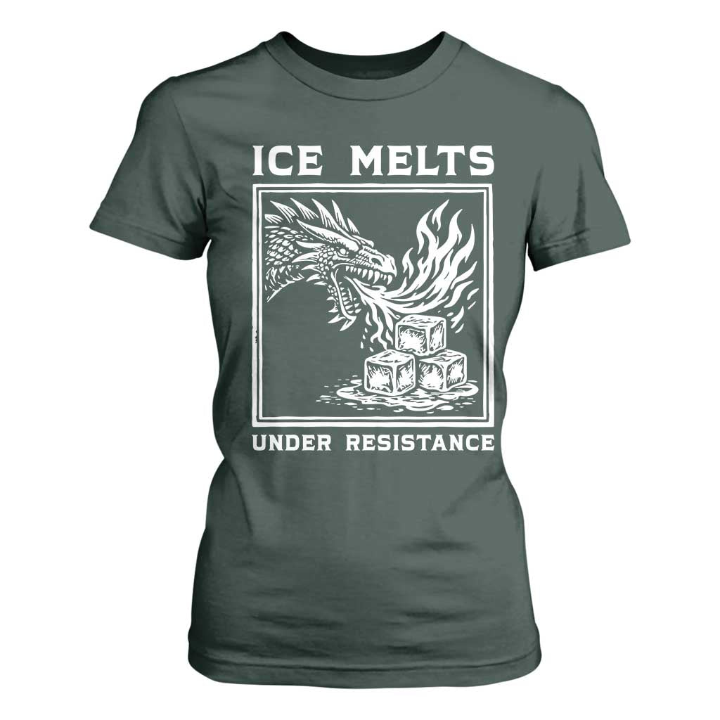 Ice Melts Under Resistance T Shirt For Women Against Ice Protest Dragon Graphic with Fire TS02 Dark Forest Green Print Your Wear