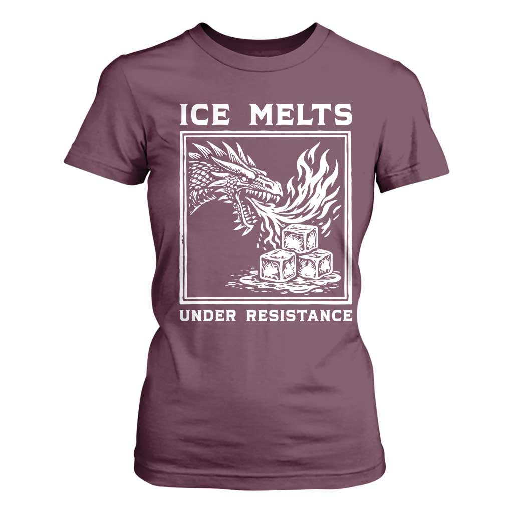 Ice Melts Under Resistance T Shirt For Women Against Ice Protest Dragon Graphic with Fire TS02 Maroon Print Your Wear