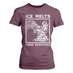 Ice Melts Under Resistance T Shirt For Women Against Ice Protest Dragon Graphic with Fire TS02 Maroon Print Your Wear