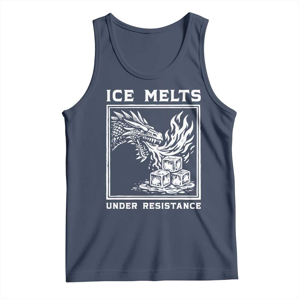 Ice Melts Under Resistance Tank Top Against Ice Protest Dragon Graphic with Fire TS02 Navy Print Your Wear